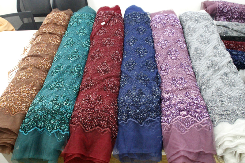 velvet beaded lace fabric handwork lace