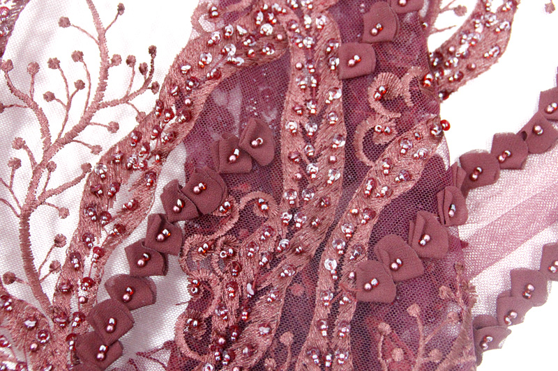 wine red 3d flower beaded lace fabric handmade lace