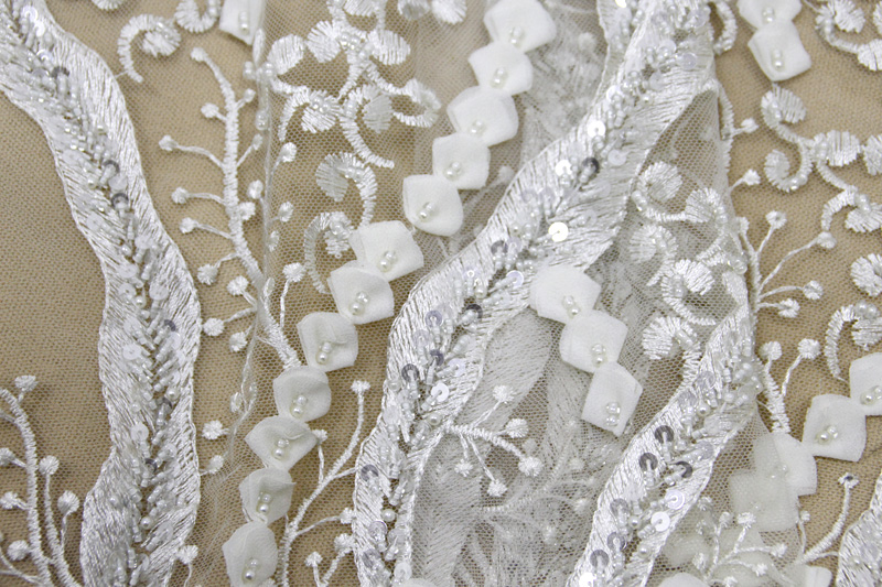 white beaded lace fabric bridal 3d floral lace fabrics