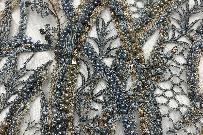 beaded 3d lace fabric champagne lace 