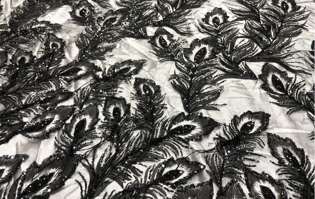 feather black designer fabric