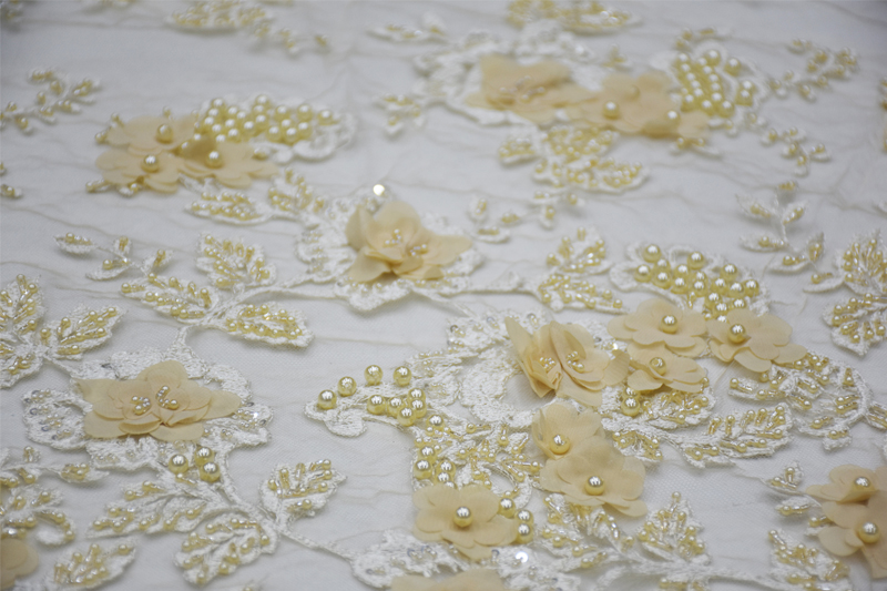 3d beaded flower lace fabric