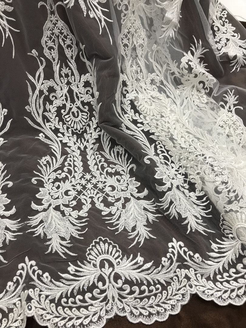 offwhite bridal wedding lace fabric embroidery beaded lace fabric