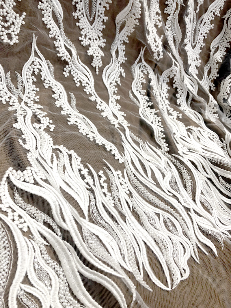 offwhite bridal wedding lace fabric embroidery beaded lace fabric