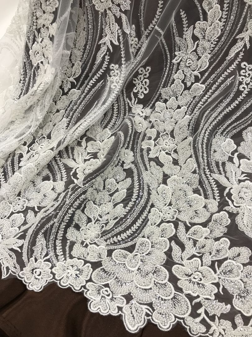 offwhite bridal wedding lace fabric embroidery beaded lace fabric