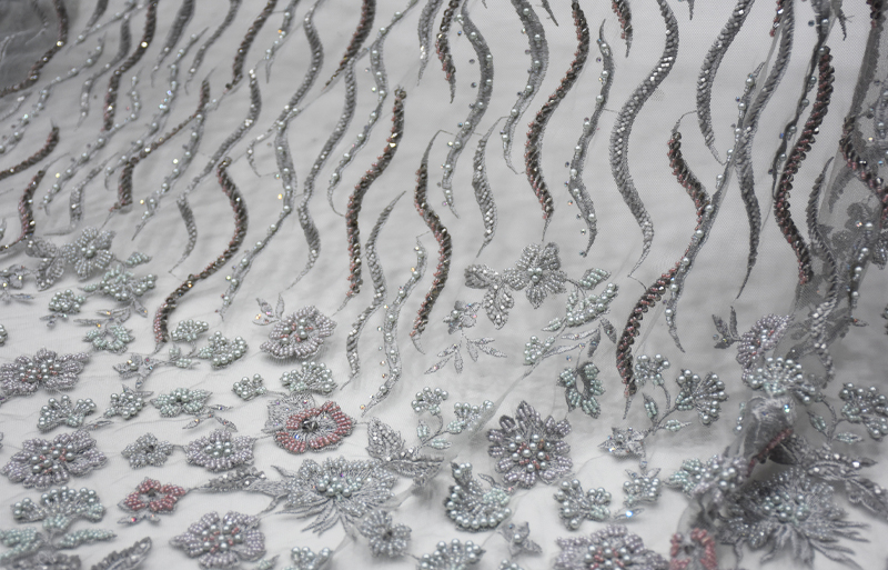 ash grey beaded lace fabrics