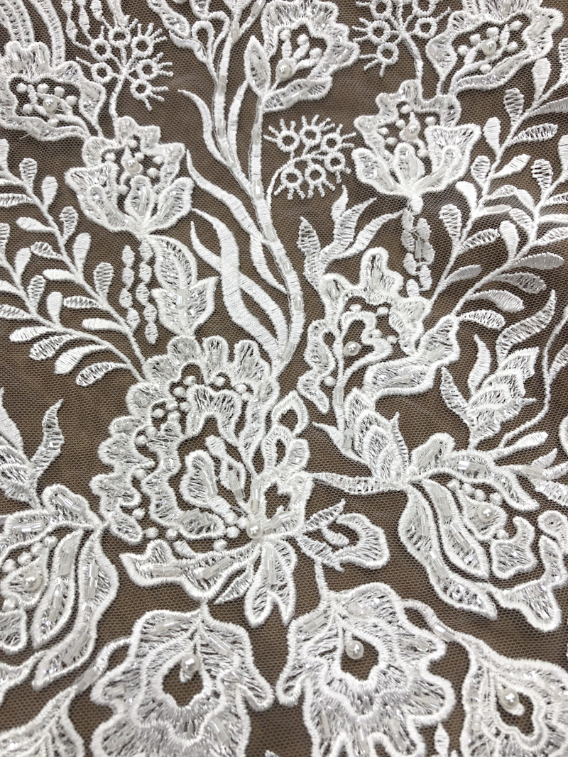 offwhite bridal wedding lace fabric embroidery beaded lace fabric