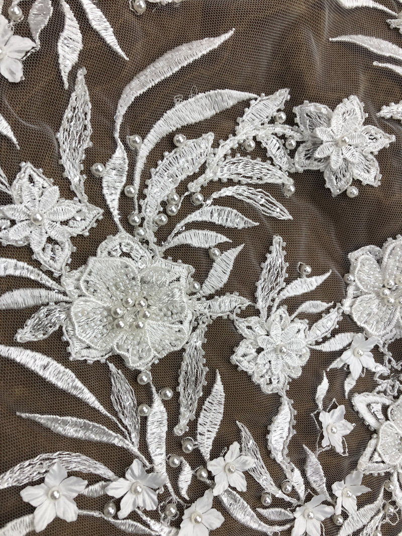 offwhite bridal wedding lace fabric embroidery beaded lace fabric