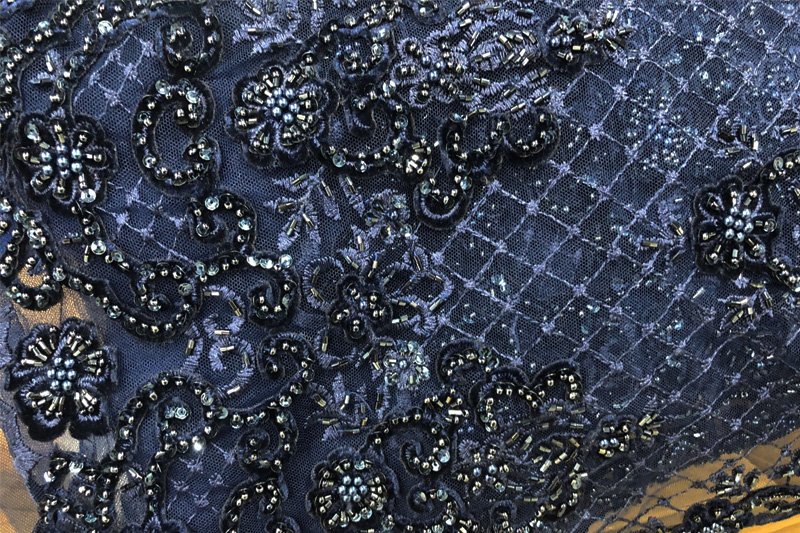 navy blue beaded velvet fabric haunt couture lace