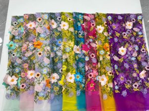 Latest 3d floral embroidery lace fabric