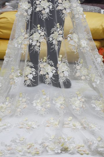 3d beaded floral lace fabric