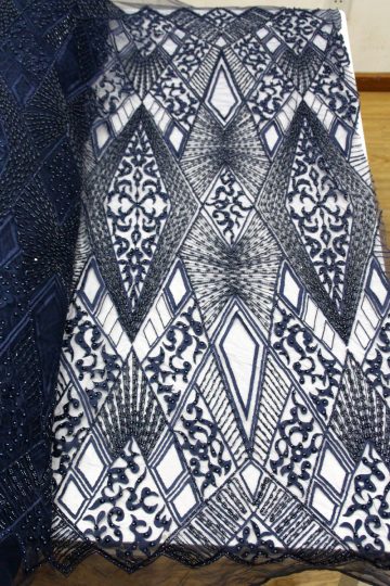 navy blue beaded lace fabric