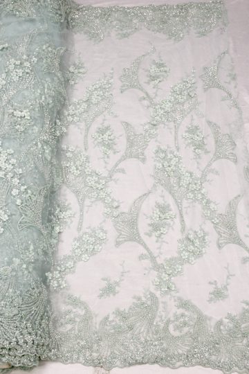 green beaded lace 3d floral fabrics