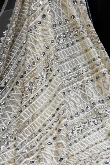 cream beaded lace fabric