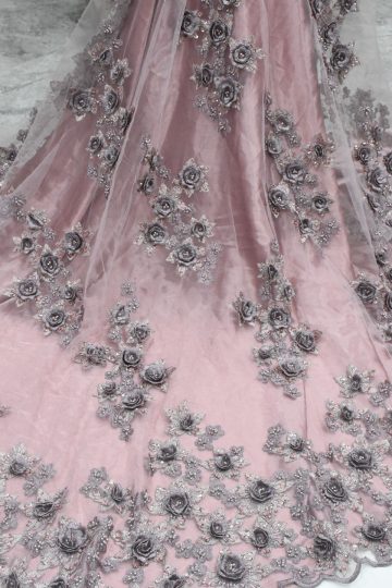 blush pink 3d flower lace fabric bridal lace