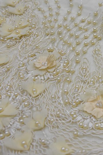 cream beaded floral lace fabric