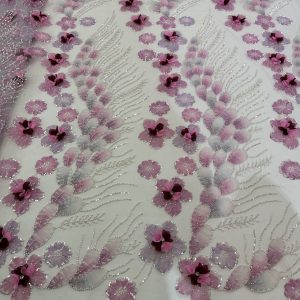 Celestial Bloom 3D Floral Beaded Tulle Fabric